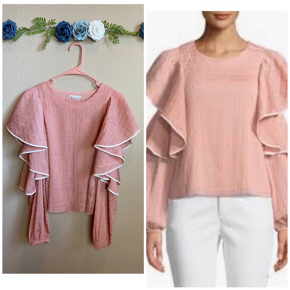 Club Monaco Ribbone Ruffle Blouson-Sleeve Blouse